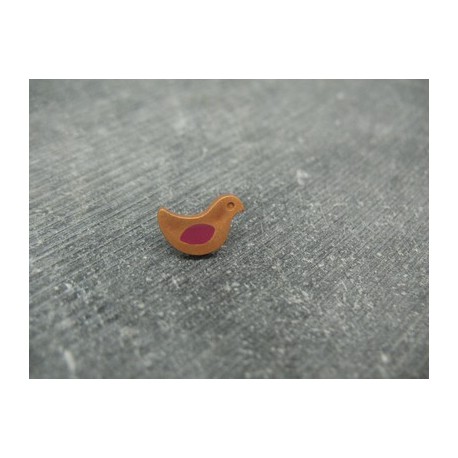 Bouton oiseau cuivre fuchsia 12mm