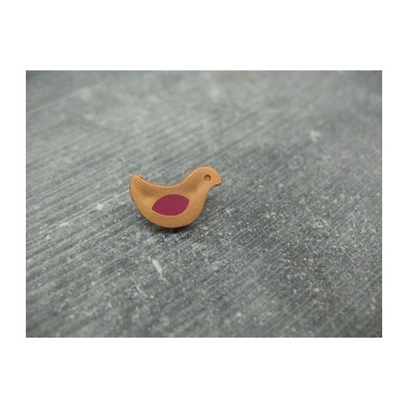 Bouton oiseau cuivre fuchsia 15mm
