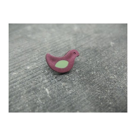 Bouton oiseau violet vert 15mm