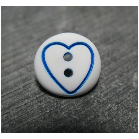 Bouton coeur bleu base blanche 15 mm b70