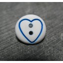 Bouton coeur bleu base blanche 15mm